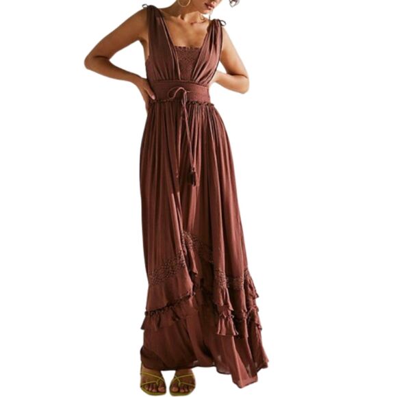 Free People Santa Maria Brown Rust Maxi Dress Size XS - Picture 1 of 8